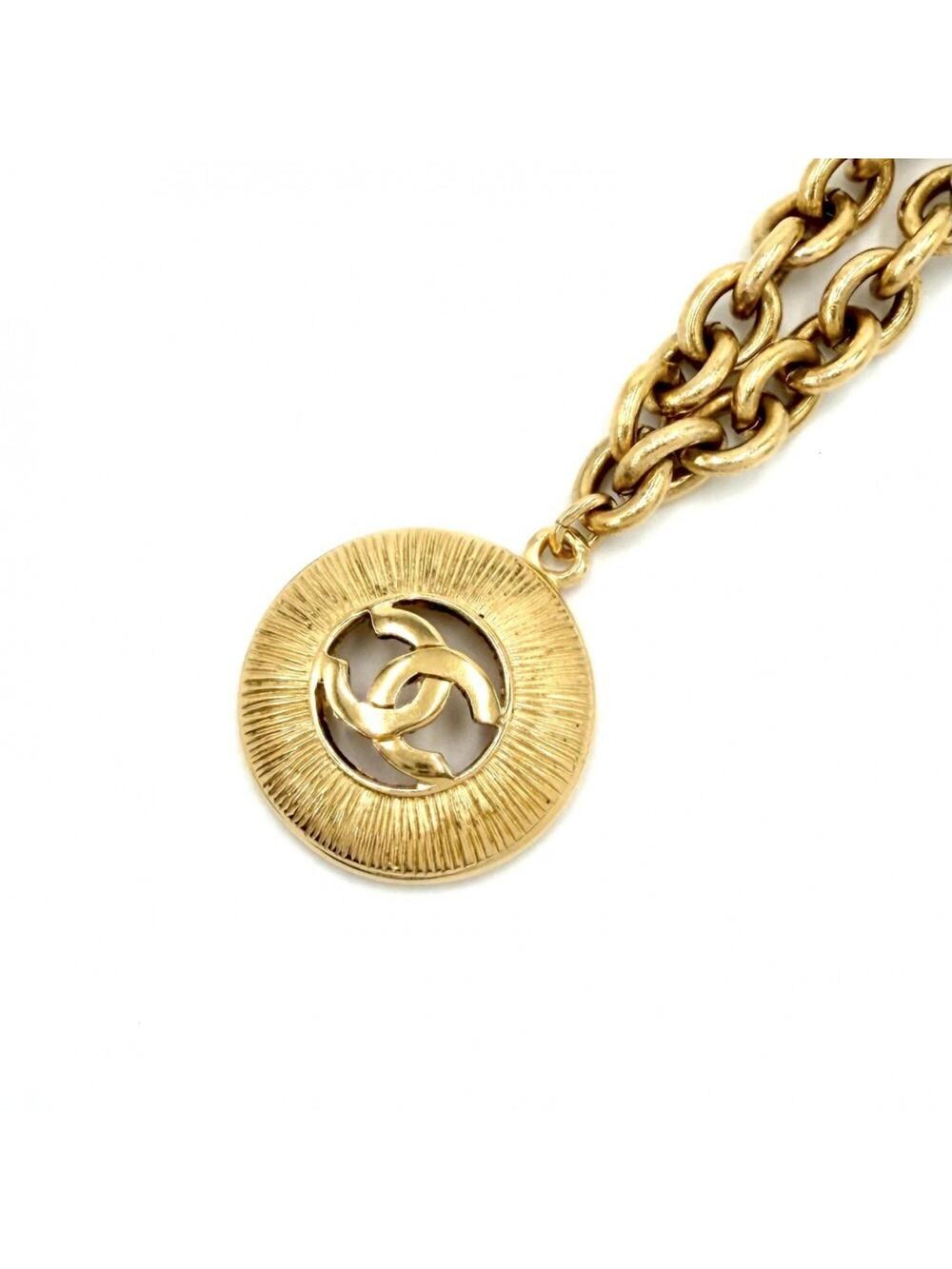 Chanel Cc Logo Round Pendant Necklace #299740C94B